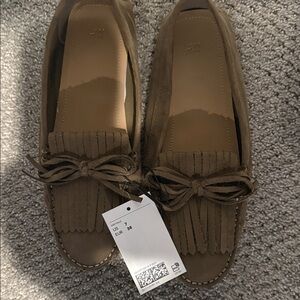 H&M Olive Suede Loafers with Bow